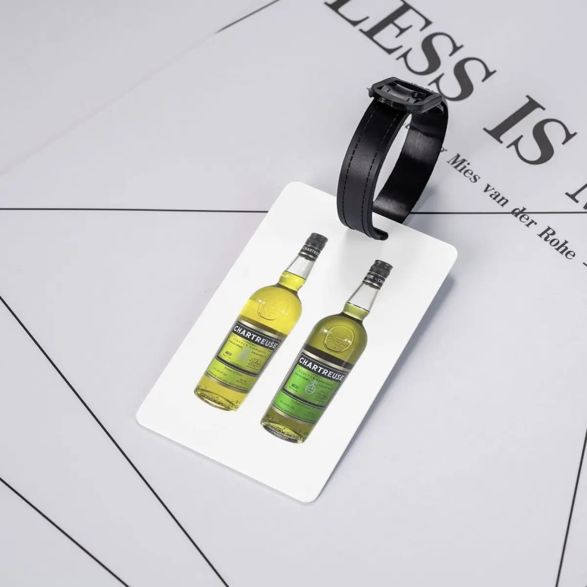 Etichetta per Bagagli con Dipinto a Olio della Bottiglia Verde della Chartreuse, Porta Etichetta per Valigia da Viaggio con Spazio per Nome e Indirizzo