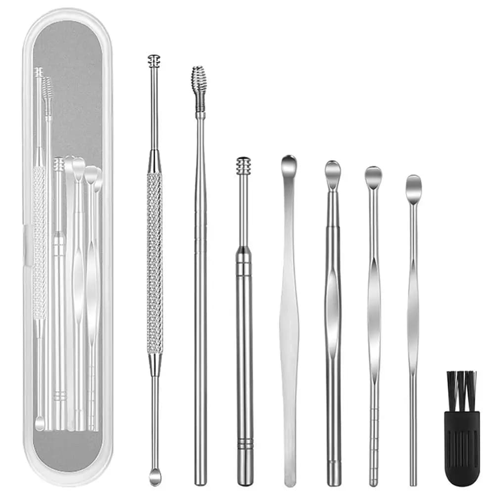 8 Pcs Ear Pick Earwax Removal Kit Geengle Ear Cleansing Tool Set Ear Curette Ear Wax Remover Tool with a Cleaning Brush