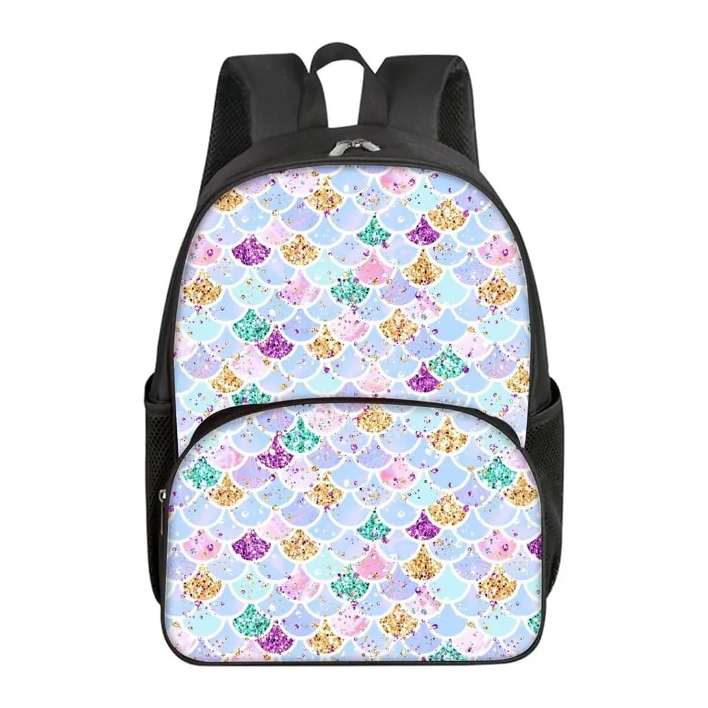 Zaino Scolastico con Stampa Sirena per Ragazzi e Ragazze, Miglior Regalo, Impermeabile, con Tasca Frontale Rotonda e Design 2D Cartoonesco