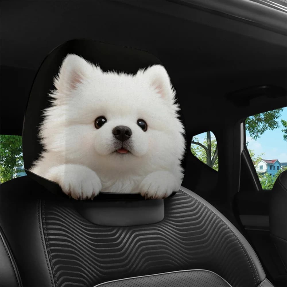 Cute Pomeranian Print Car Neck Pillow Cover Skin-Friendly Breathable Universal Auto Travel Cushion Case