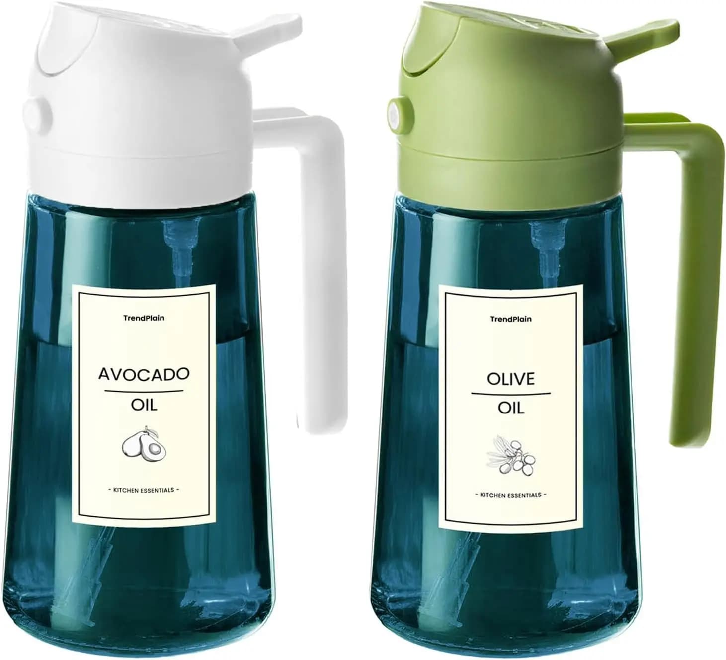 16oz Blue Glass Olive Oil Sprayer and Dispenser - Double Function for Kitchen, Air Fryer, Salad, Barbecue