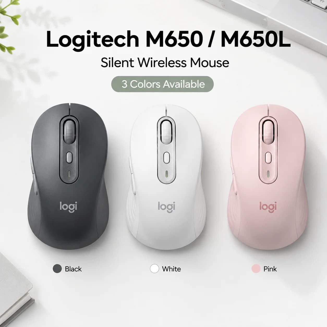 Logitech M650L Silent Wireless Mouse for Designer Large Size Comfort Grip Bluetooth Precise Tracking Mac PC iPad Laptop Mouse