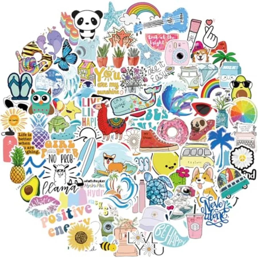 100 Wall decal Aesthetic Stickers Waterproof Style Vsco for Water Bottles, Laptop, Hydroflask, Computer, Girls and Teenagers, Blue