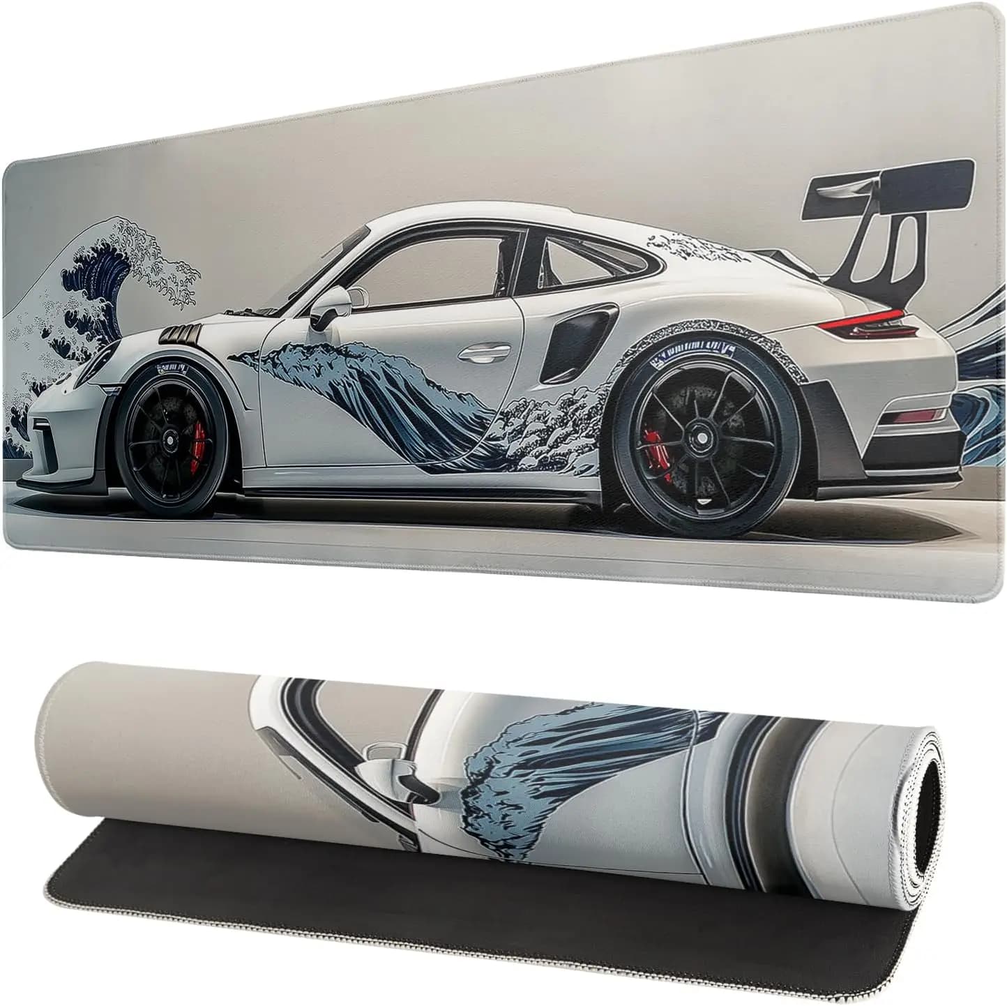 Tappetino per mouse da gioco Ukiyo-e Sports Car da 31,5x11,8 pollici, base in gomma antiscivolo per giocatori ed entusiasti di PC