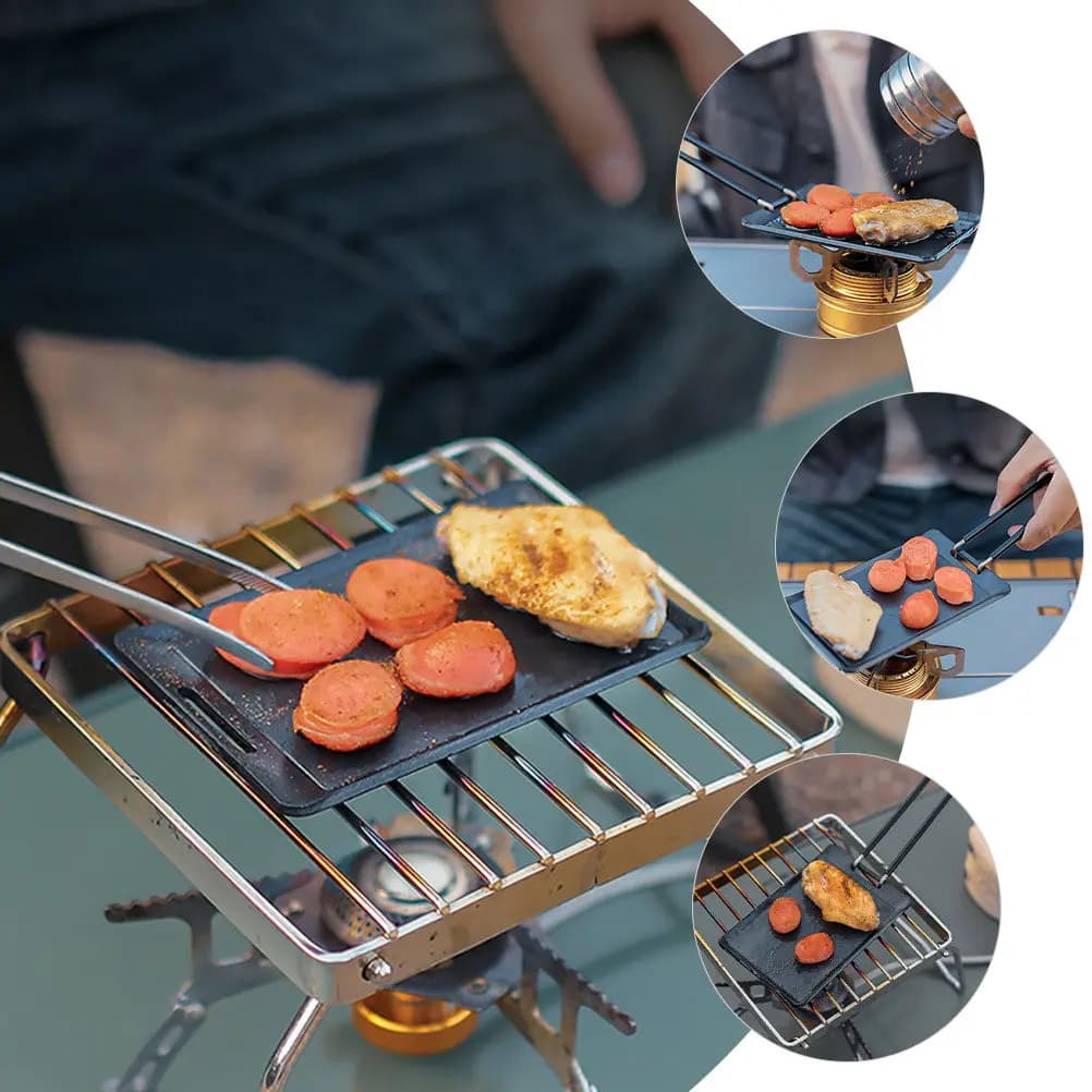 Outdoor Iron Grill Pan Even Heating Compact Design Folding Handle Camping Frying Pan Grilling Pans for Outdoor Grill