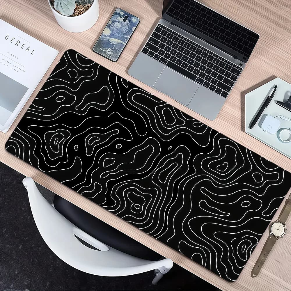 Tappetino per mouse con linee intrecciate nere, bianche e dorate, antiscivolo, con bordi rinforzati, spesso, per desktop, grande, confortevole, per gaming e studenti