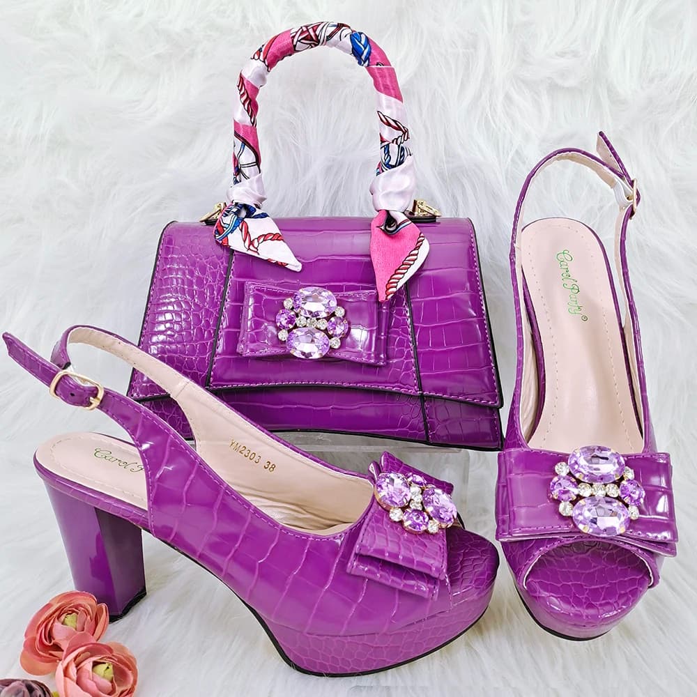 Doershow nuovo arrivo scarpe e Set di borse Set africani 2023 scarpe da donna nigeriane viola e borse abbinate per il matrimonio! HFG1-29