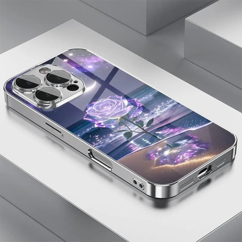 Custodia per telefono in vetro elettrolitico con motivo rosa balneare viola per iPhone 11 12 13 14 15 16 17 Pro Max 14 15 Plus 16E 17 Air Cover
