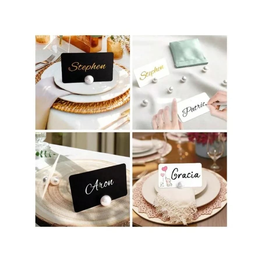 20 Pack Decorative Pearl Place Card Holders Bulk Name Card Stands Set Photo Holders Wedding, Table Setting, Buffet Food Labels