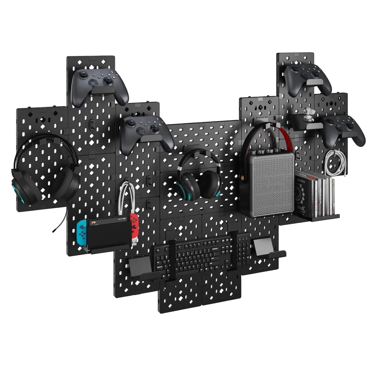 Supporto a Parete Modulare per Gaming con Porta Controller e Cuffie, 14 Accessori per Organizzazione Xbox PS5 PS4 Switch