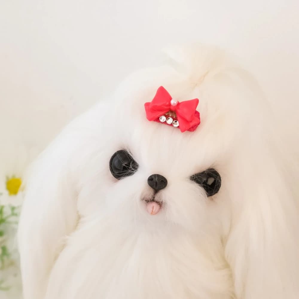Handmade Stainless Steel Pet BB Clips, Pearl Rhinestone Bow Hair Accessories for Long Hair Cats Puppies Kittens Puppies