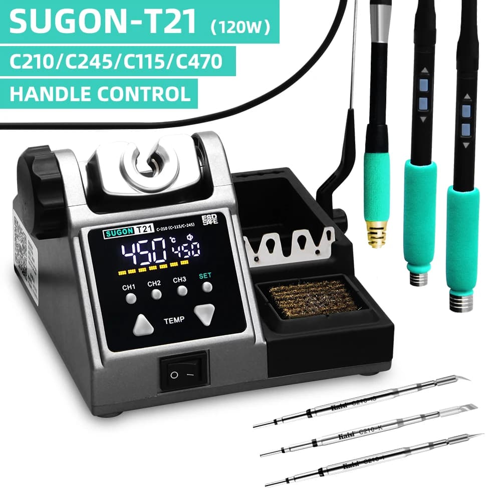 Stazione di saldatura SUGON T21 Compatibile con punta per saldatore originale 210/245/115 Maniglia di controllo della temperatura Stazione di rilavorazione di saldatura