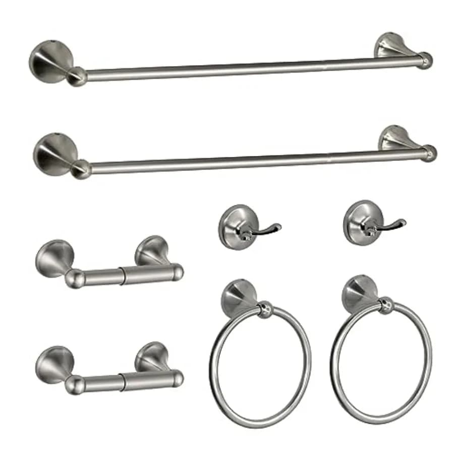 8 Pieces Bathroom Hardware Set Brushed Nickel Adjustable Expandable Towel Bars Towel Ring Wall Mount Toilet Paper Holder Towel
