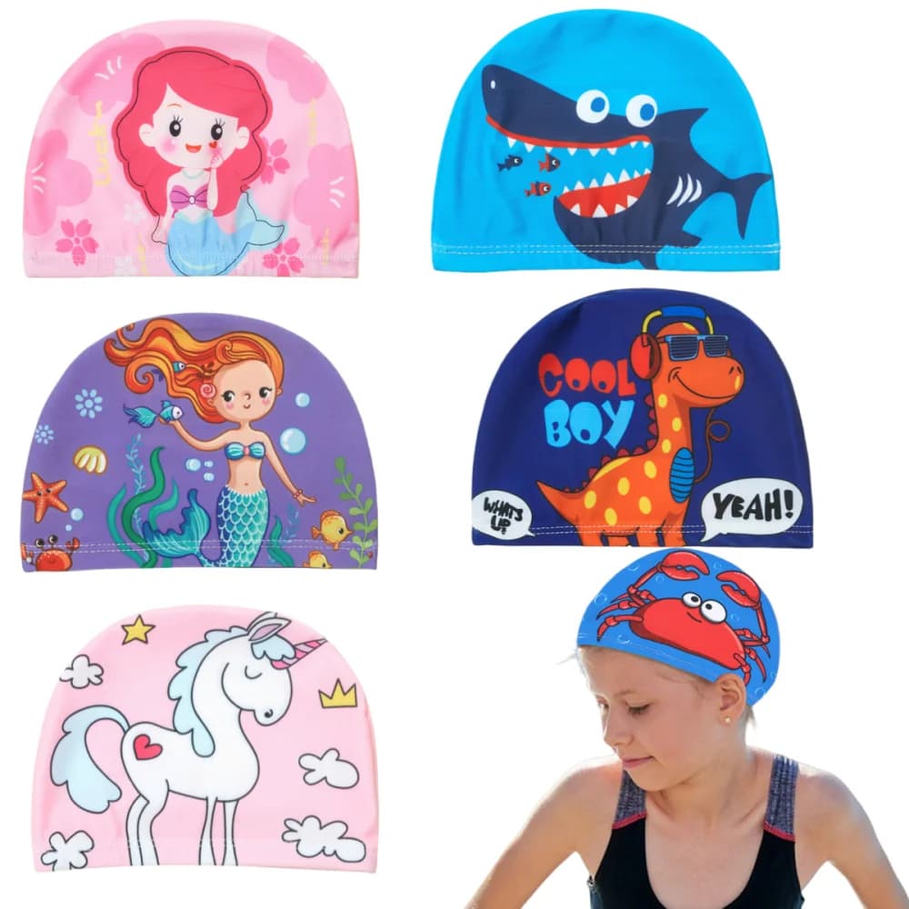 Animated cartoon swim cap for boys and girls Elastic for long hair Kids adorable protect ears Pool hat for boys and girls Swimming equipment