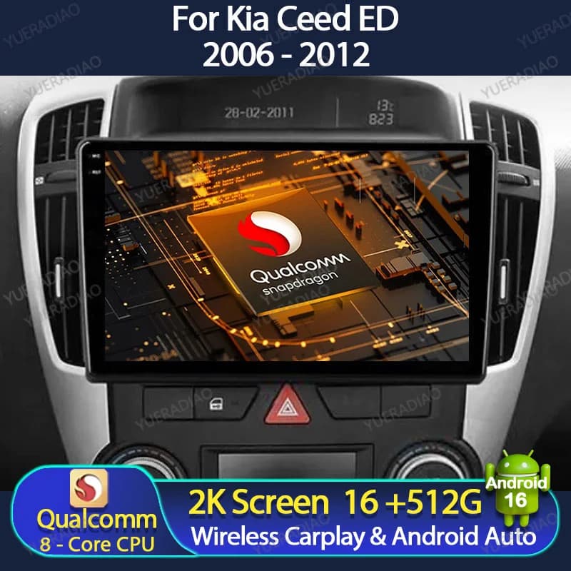 Android 16 Car Radio For Kia Ceed ED 2006 2008 - 2012 Carplay Auto Multimedia Stereo Video Player WIFI+4G Head Unit QLED 2DIN BT