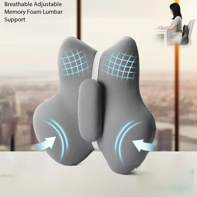 3D Slow-rebound Memory Curved S-shaped Back Support Car Universal Seat Cushion Breathable Foam Lumbar Pillow Suitable For Long