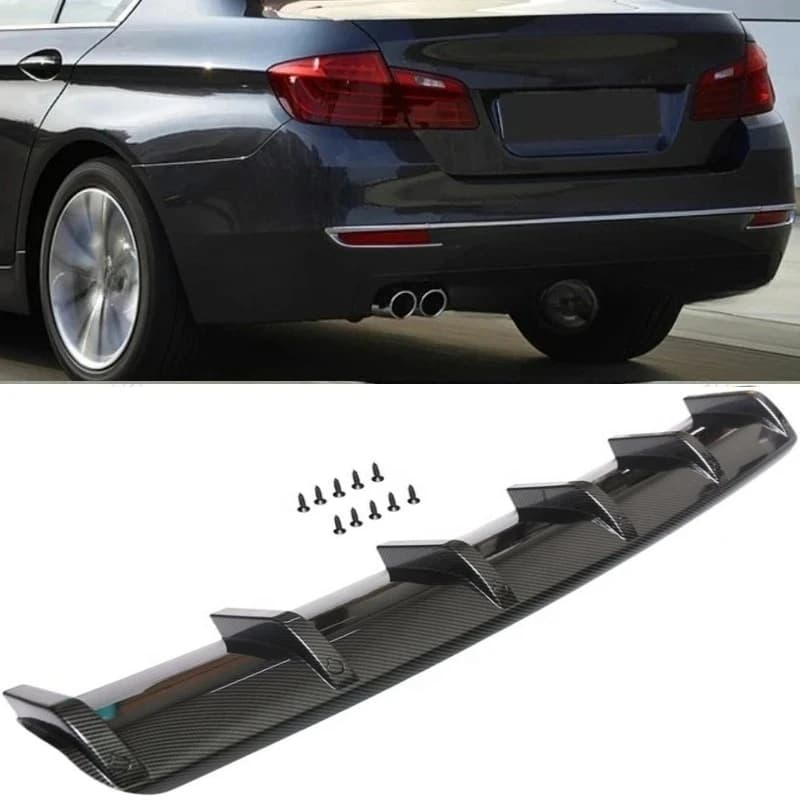 Car Rear Bumper Shark Diffuser Lip Spoiler Splitter Fins For 5 Series M5 525i 530i Air Dam Chin Lip Gloss Black