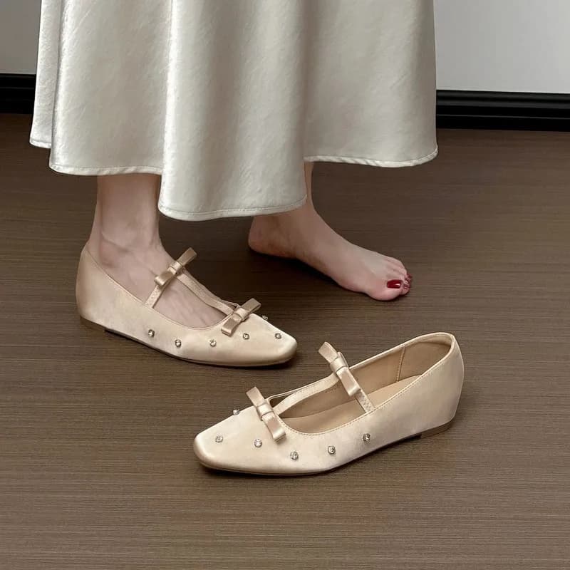 Square-toe Mary Jane Shoes for Women, 2026 New Style, High-heel Inner Sole, Crystal Embellished, Shallow Toe Design, Single Shoe