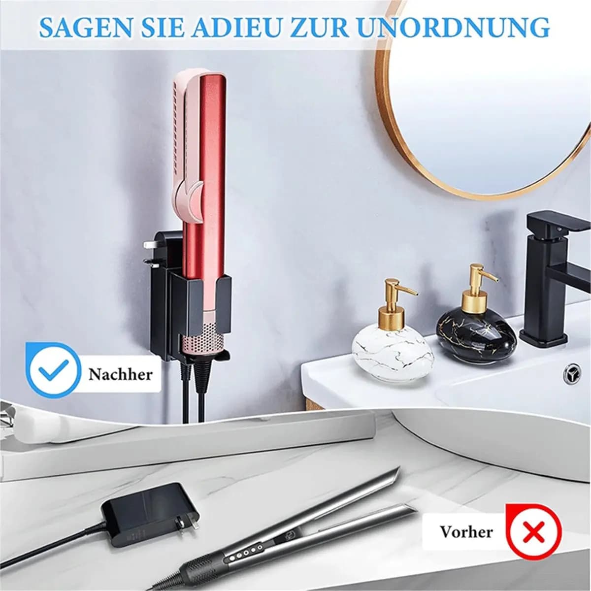 Support for hair plate, hair dryer support, no drilling required, hair dryer support, hair dryer support and hair plate