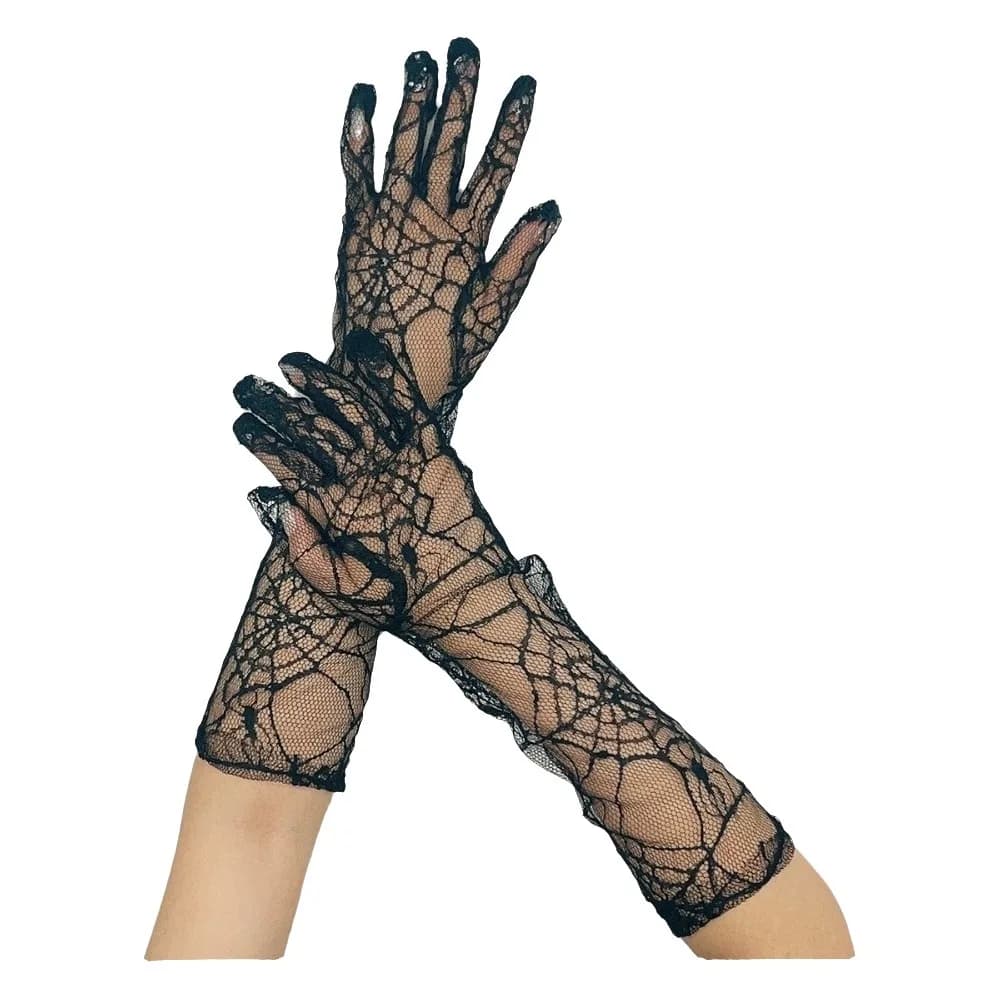 Breathable Solid Color Spider Web Gloves Gauze Mesh Women Driving Gloves Transparent Dark Series Long Mittens Outdoor