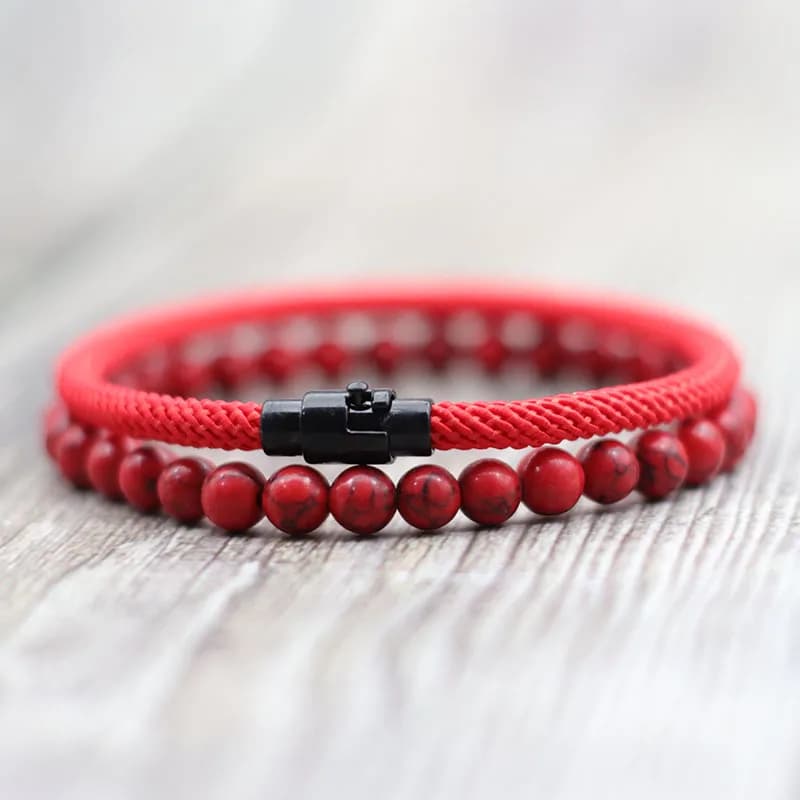 Nuovo 2 pezzi set di braccialetti da uomo portafortuna filo rosso braslet 6mm onice naturale occhi di tigre pietra filo braclet pulseria homme gioielli da spiaggia