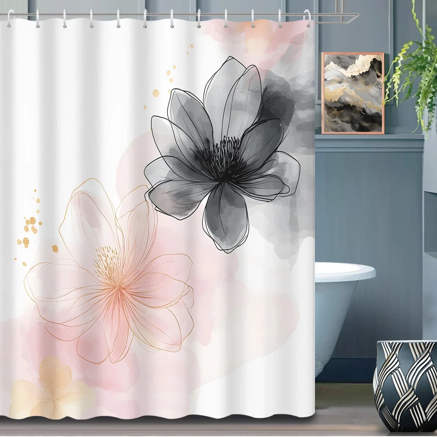 Tenda da doccia con motivo a inchiostro schizzi di lusso leggero e alla moda, tenda divisoria decorativa per tenda da doccia con gancio 180x200 cm