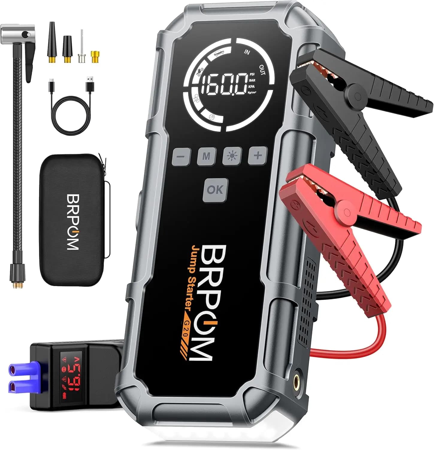 Avviatore d'Emergenza Portatile 8000A con Compressore d'Aria, Power Bank 160PSI, Schermo LCD e Luce di Emergenza