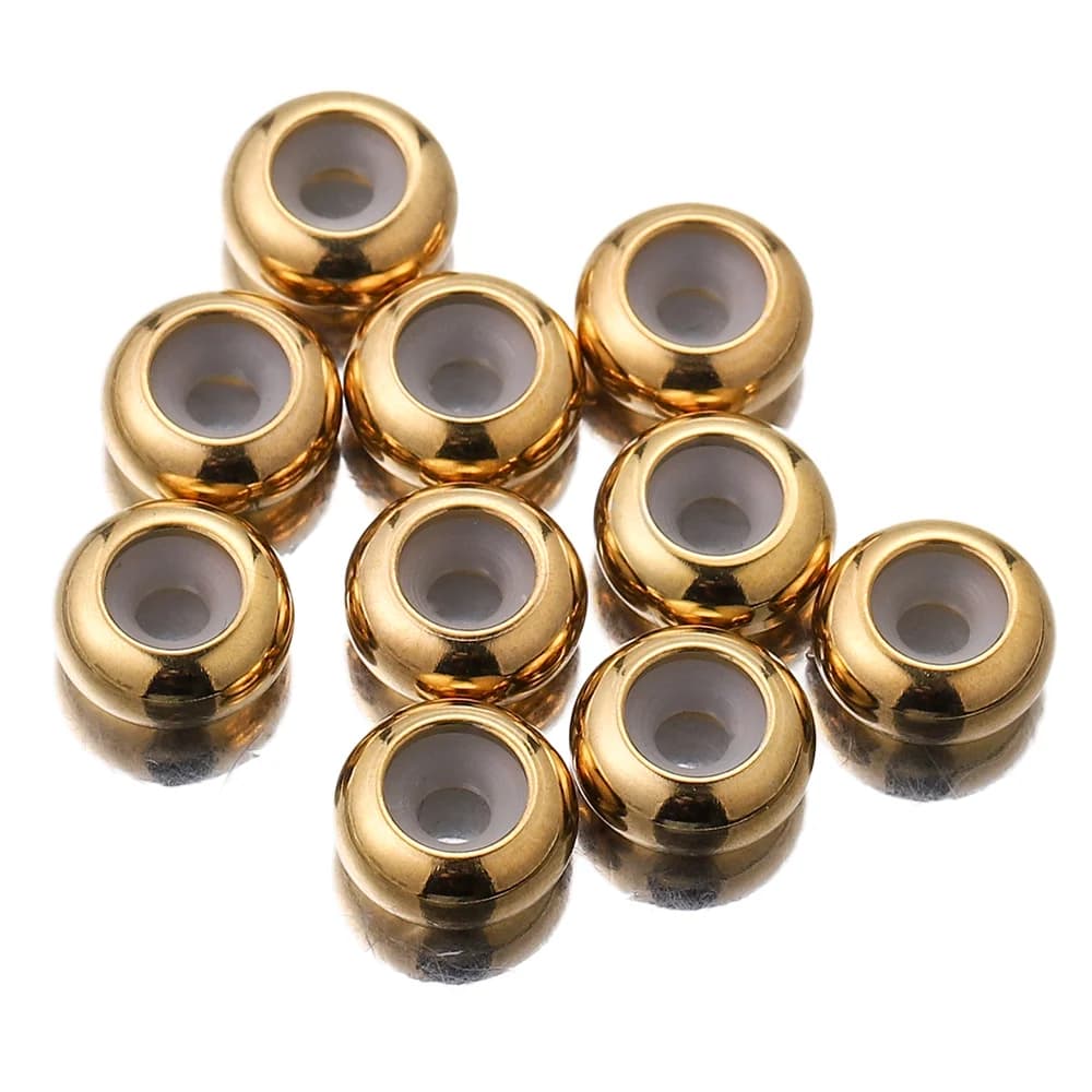10 pezzi in acciaio inossidabile placcato oro europeo rotondo tappo clip in gomma siliconica distanziatore liscio perlina braccialetto adatto braccialetto gioielli fai da te