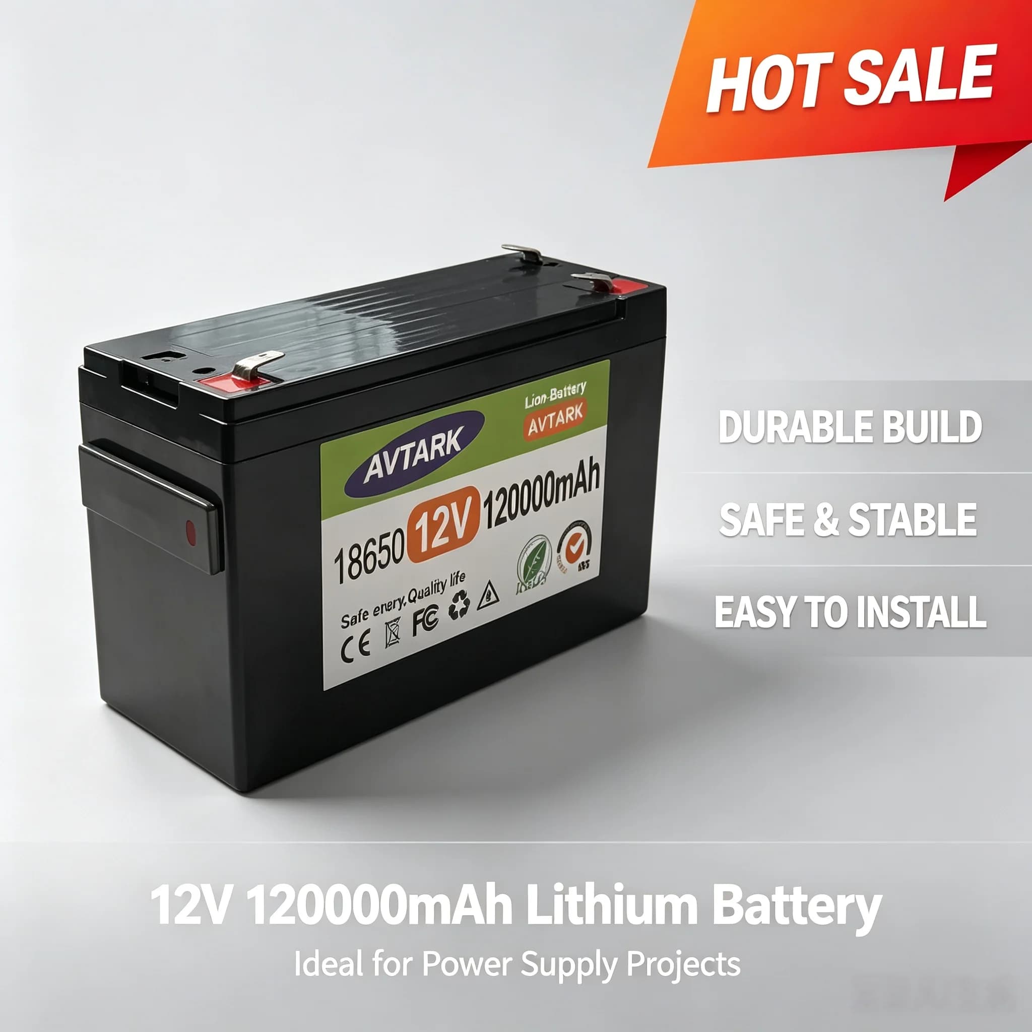 12V 120Ah LiFePO4 Deep Cycle Battery 4000+ Cycles Rechargeable Lithium Iron Phosphate For Solar Wind Off-Grid Power System