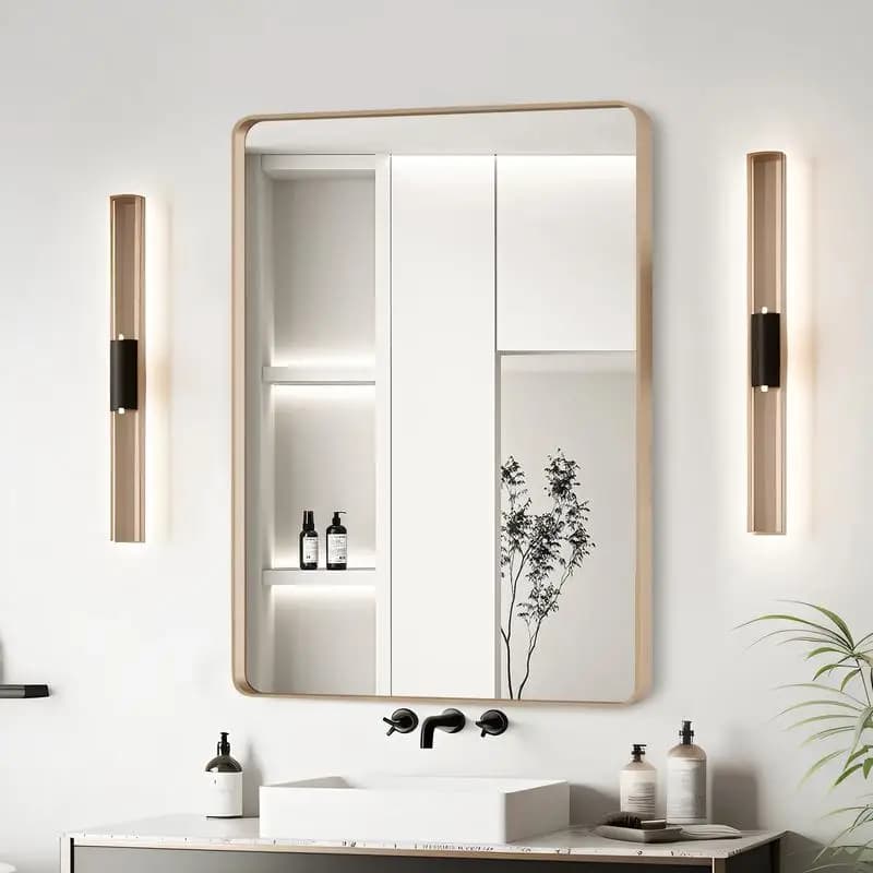 Specchio da bagno con struttura in alluminio dorato da 24"x32" - Design elegante per bagni contemporanei, durevole e leggero, perfetto per qualsiasi
