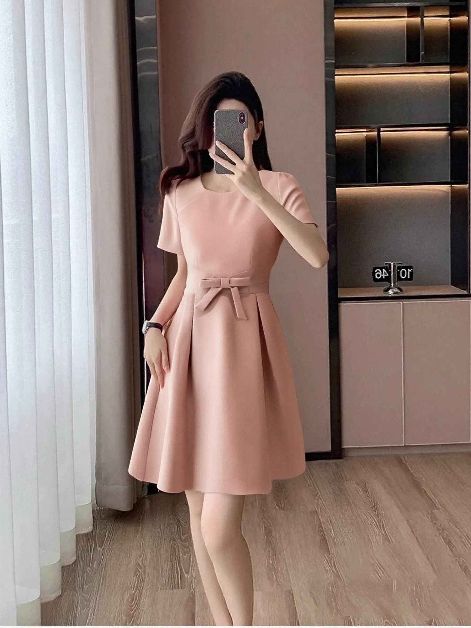 Elegant Midi Dress Women's Spring New Style French Style Gathered Waist Design Sense Unique Inner Fabric Long Skirt D2044