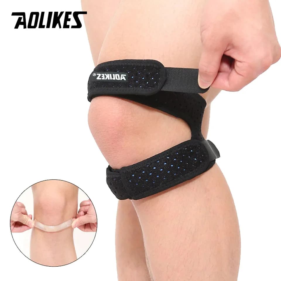 AOLIKES 1PCS Ginocchiera sportiva Doppio ginocchio rotuleo Tendine della rotula Cinghia di supporto Brace Pad Protector Fascia aperta per ginocchio avvolgente