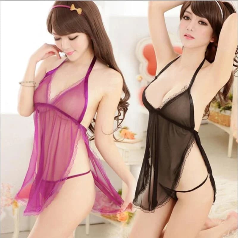 Intimo sexy Donna Babydoll Lingerie esotica trasparente Pigiama Porno Camicia da notte senza schienale Costume da sesso Abiti da notte