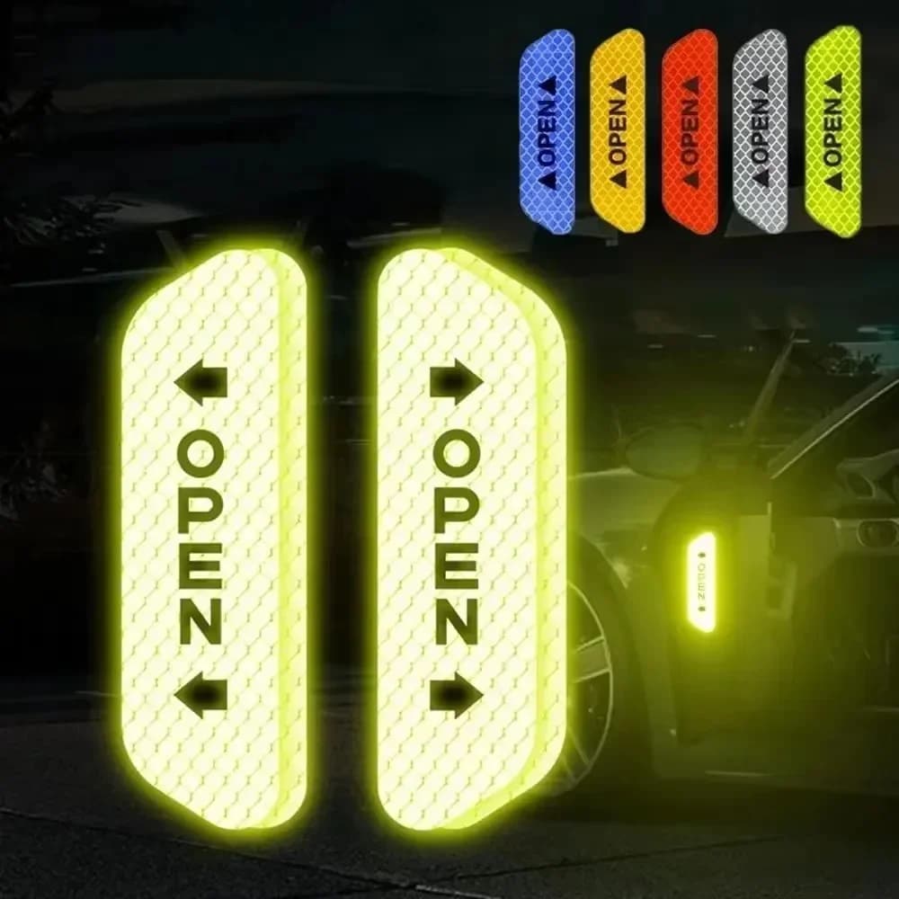 Set di 2 Adesivi per Porte Auto, Segnale di Avvertimento Universale di Sicurezza OPEN, Nastro Altamente Riflettente per Moto e Casco da Bici