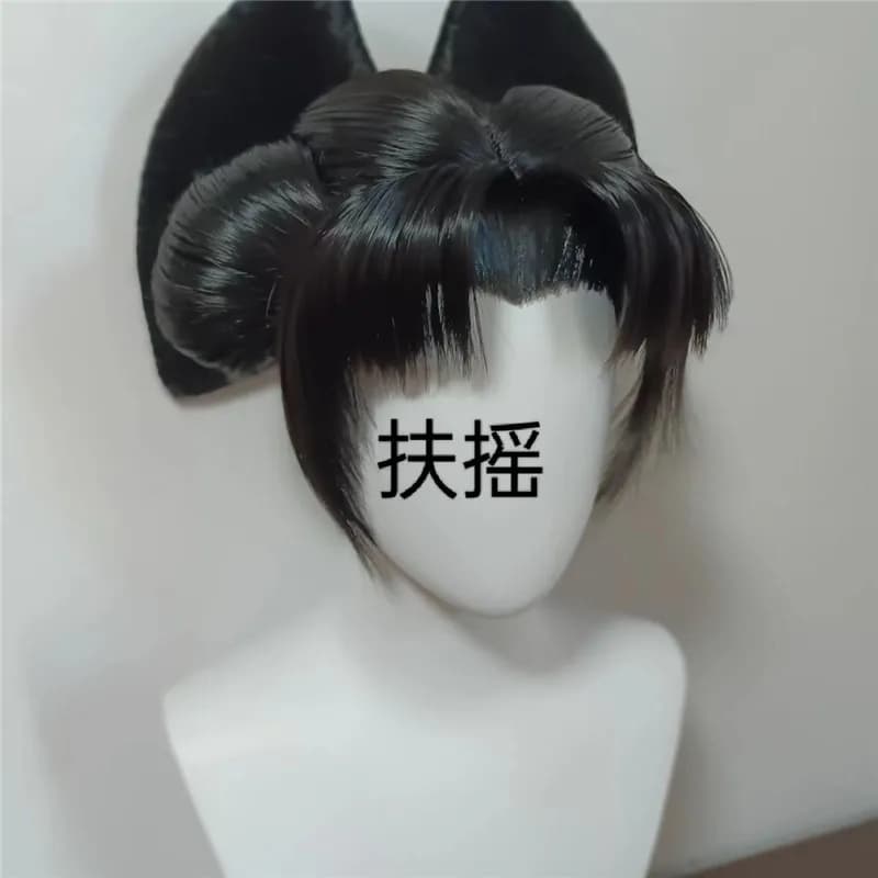 Parrucca per capelli Kimono nero in stile Mosstar Realm + berretto per parrucca Accessori per capelli Kimono giapponese Copricapo a farfalla grande Donne anziane