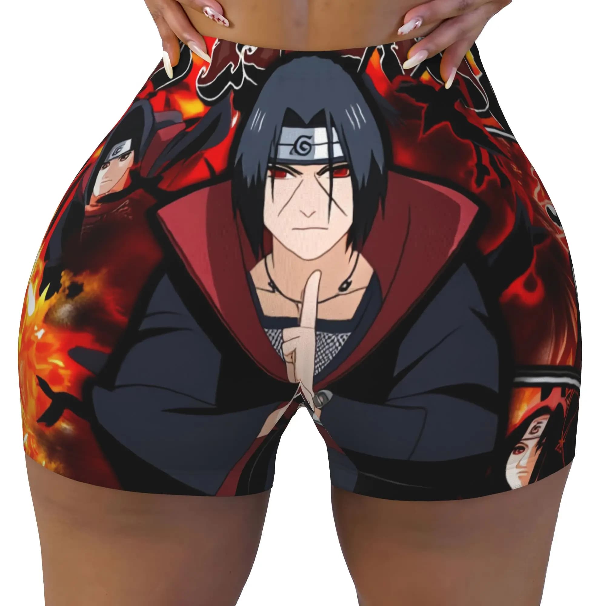 N-Naruto Itachi Uchiha Gym Running Volleyball Shorts for Women Anime Workout Yoga Shorts