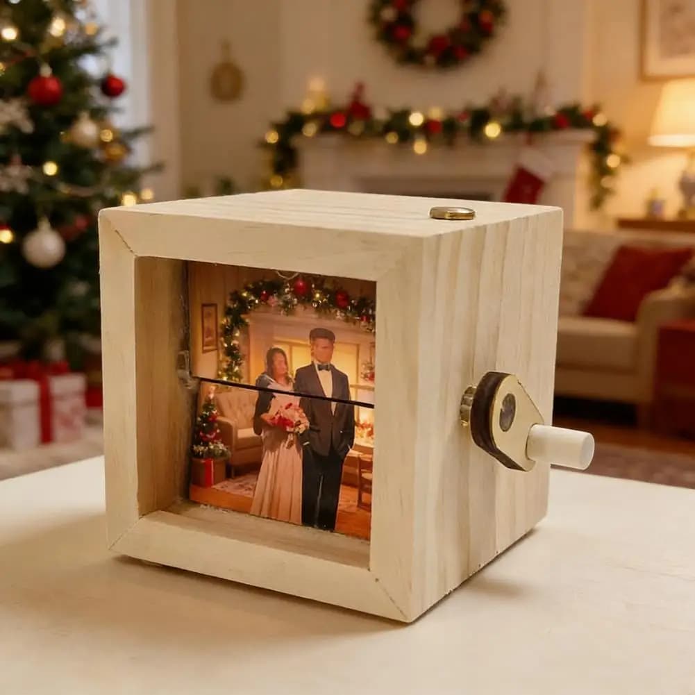 Cornice Fotografica Personalizzata 8cm con Flipbook Animato, Macchina Meccanica a Manovella con Illuminazione