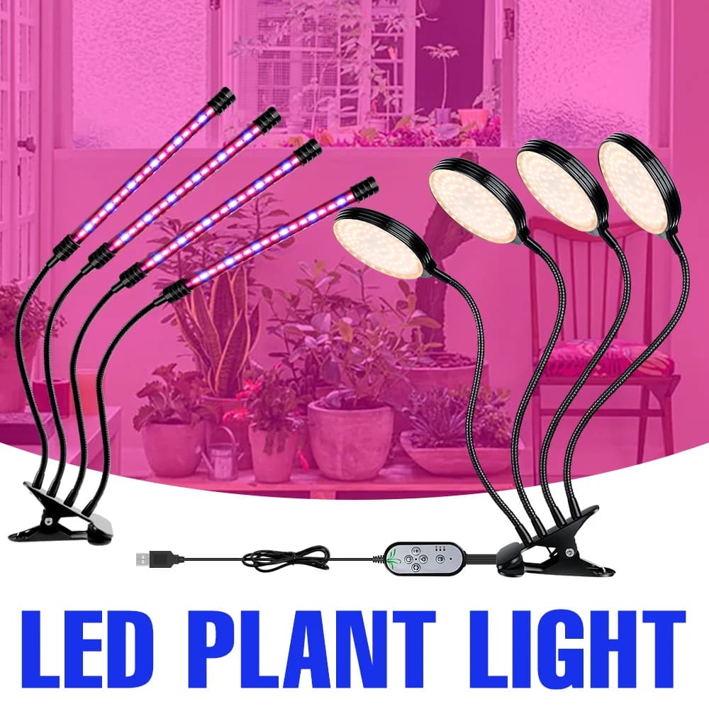 Lampada LED per Coltivazione Piante a Spettro Completo 5V USB, per Fiori in Vaso, Semi e Verdure da Interno, Dimmerabile con Timer e Accensione/Spegnimento Automatico