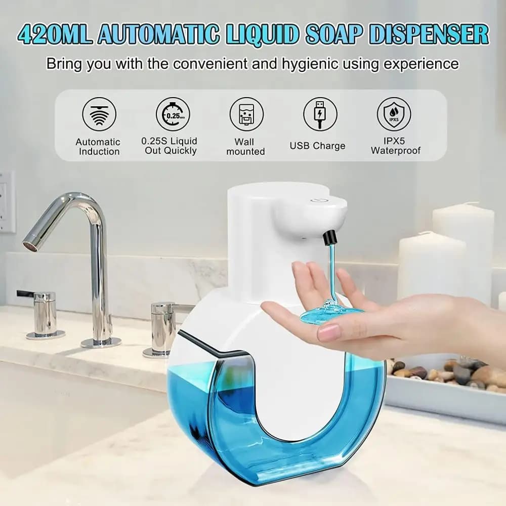 Dispenser automatico di sapone con sensore intelligente a induzione a infrarossi ricaricabile da appoggio o da parete con display per uso leggero P10 da 420 ml