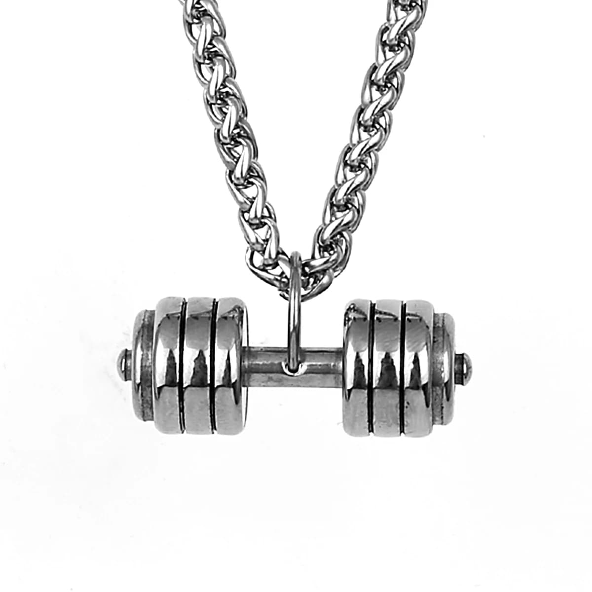 Collana con ciondolo con manubri fitness da uomo Punk Hip Hop Collana in acciaio inossidabile color argento Regalo di gioielli per il fidanzato