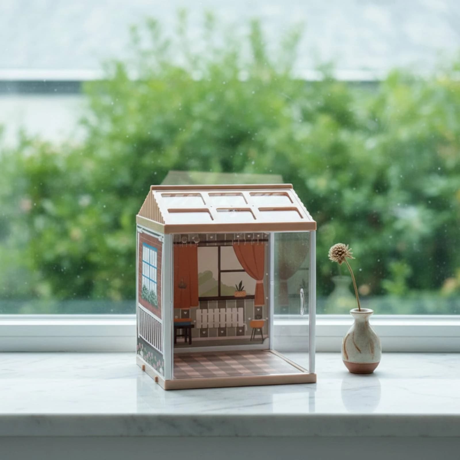 Miniature Scene House Clear Miniature House Kit Dollhouse with Plastic Panels Dustproof Toy Safeguarding for Hobbyists