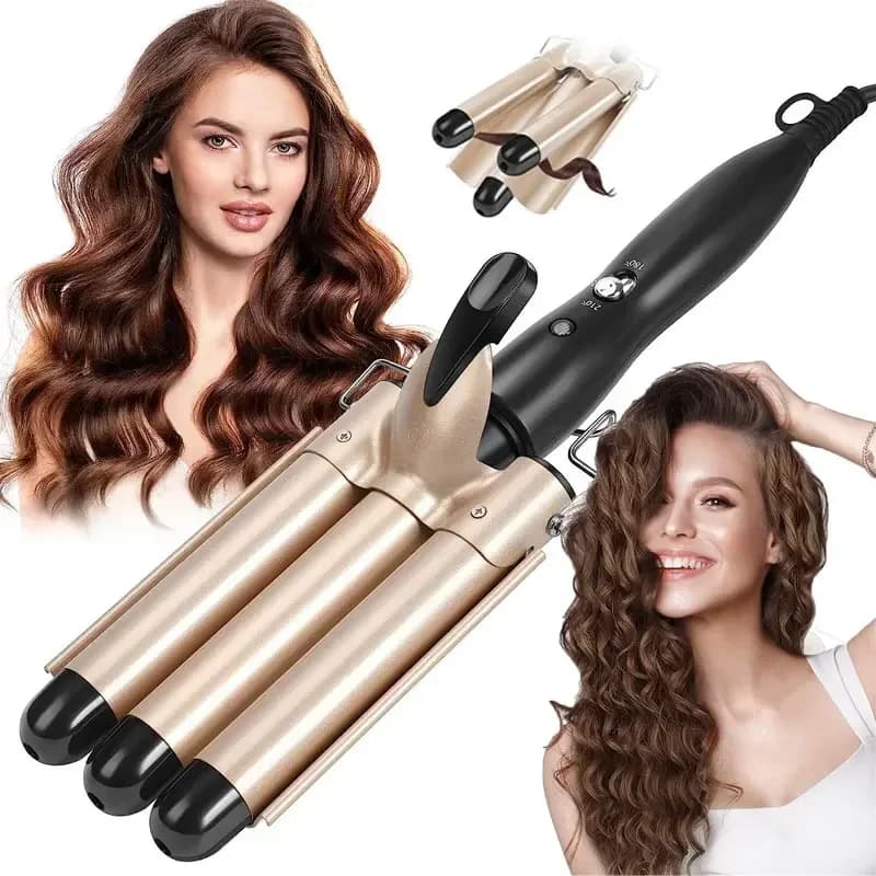 Ferro Arricciacapelli Professionale in Ceramica a Tre Cilindri, Strumento per Onde e Ricci, Attrezzo per lo Styling dei Capelli