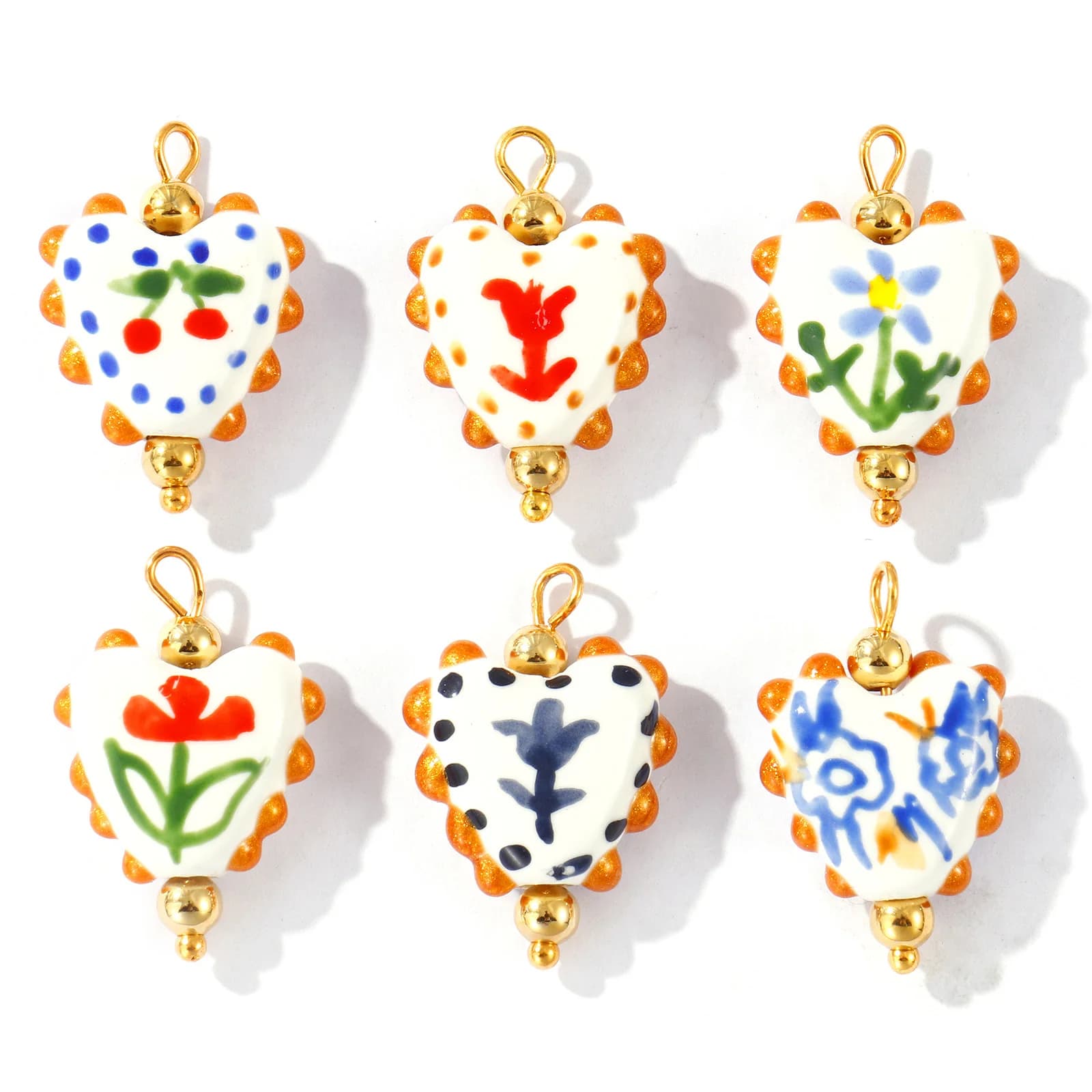 2 Pcs Resin Double-Sided Enamel Heart Painted Charms Flower Tulip Cherry 304 Stainless Steel Pendants DIY Necklace 25mm x 17mm