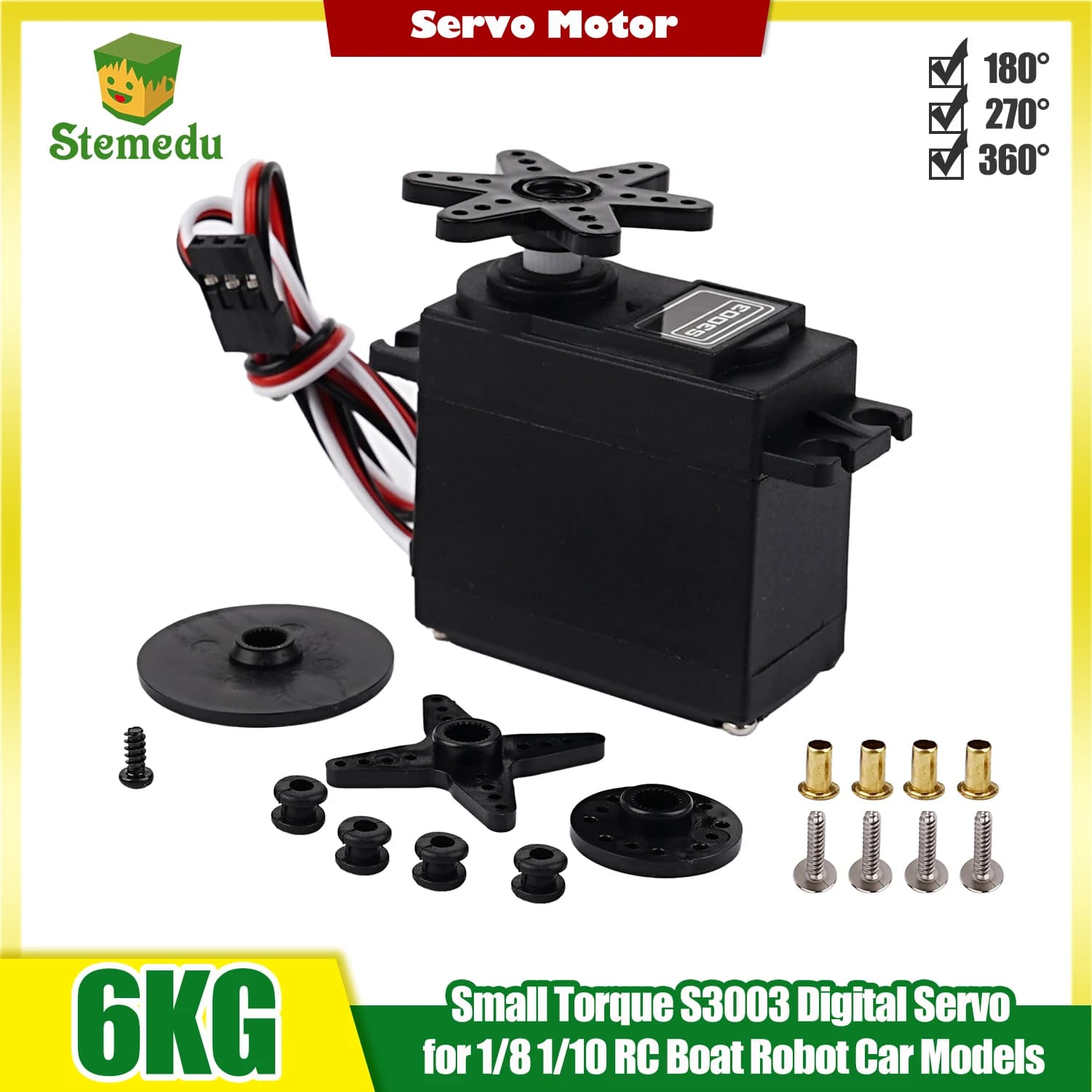 Servo Digitale Standard da 6Kg - 180° ° /270 ° /360 ° Servomotore a bassa coppia 4.8V-6V 25T per auto RC/barche/elicotteri/robot/da corsa