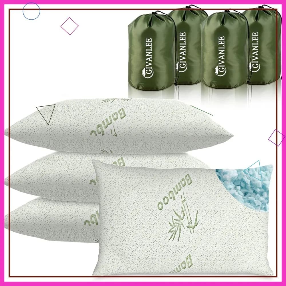 Set di 4 Cuscini da Viaggio Compatti, in Memory Foam Sminuzzato per Campeggio, Escursionismo e Attrezzatura da Backpacking con Borsa Portaoggetti