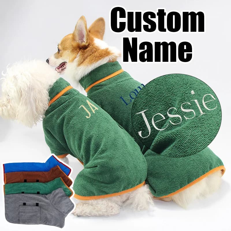 Custom Embroidered Name Pet Quick Dry Bathrobe Super Absorbent Microfiber Dog Towel Drying Coat For Dogs Cats 4 Colors XS-XL