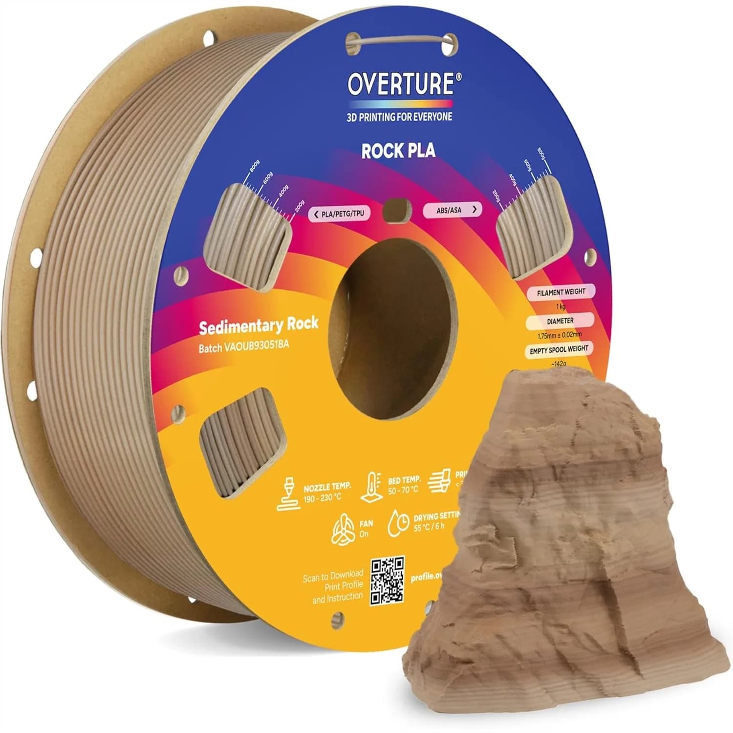 Filamento PLA Effetto Roccia 1.75mm, Bobina da 1kg per Stampanti 3D con Texture Realistica per Stampanti FDM
