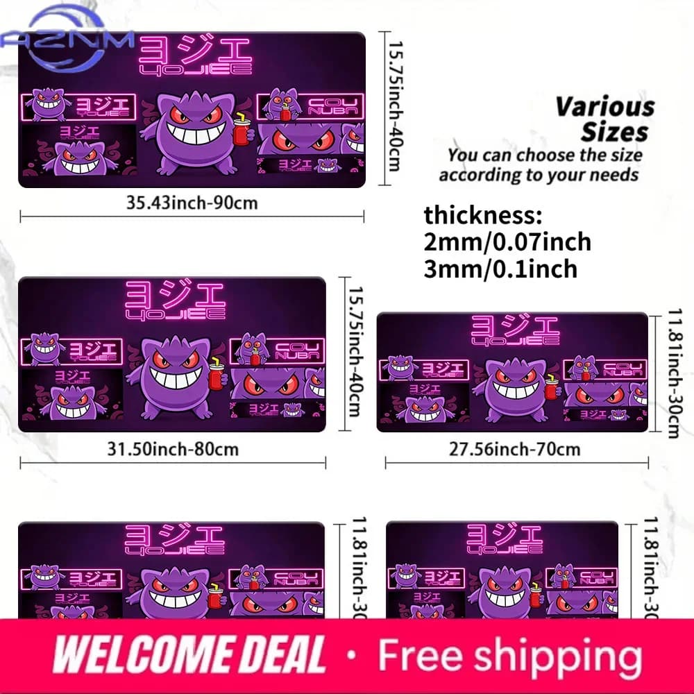Tappetino per mouse da gioco Neon Gengar, tappetino da scrivania grande antiscivolo, diverse dimensioni
