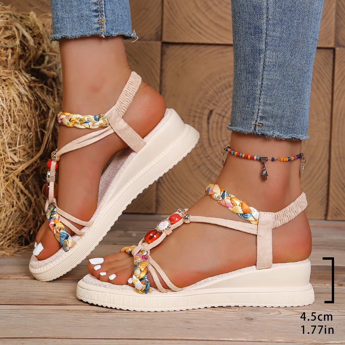 Women's wedge sandals, fashionable, with braided heel, comfortable for walking, new casual slippers, elegant décolleté, feminine flip flops