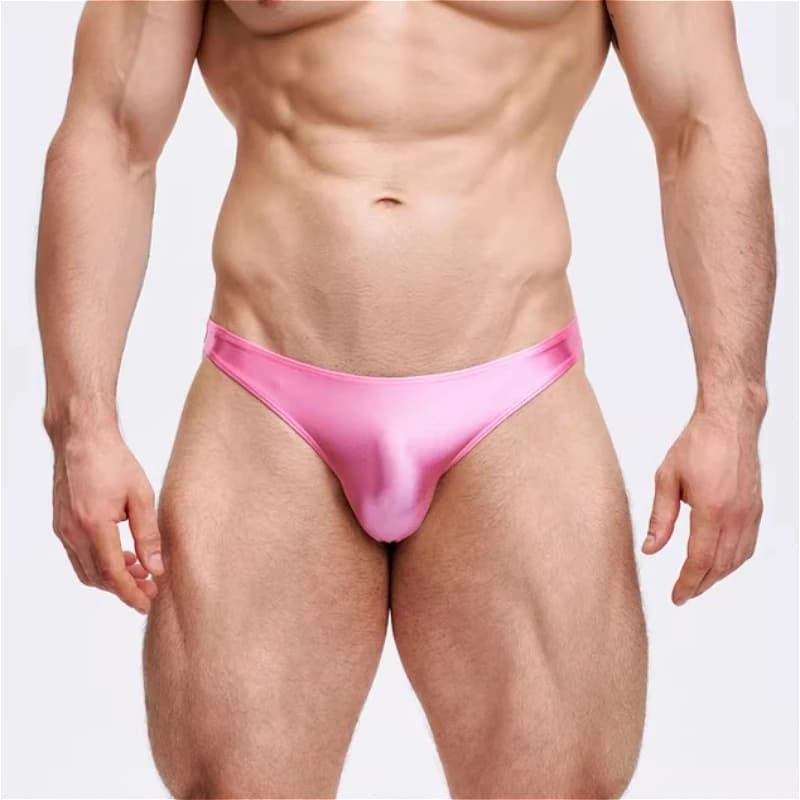 Men's Shiny Satin Briefs, Triangle Slips, Pink Sports Swimwear, Ropa Interior Hombre, Cotton Men's Mutande